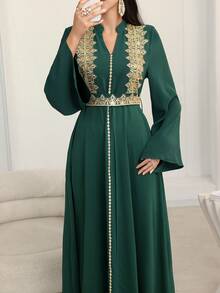 Al Najma 女士刺绣优雅长袖土耳其和阿拉伯传统女式长裙