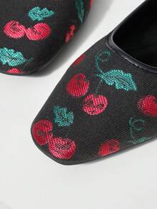 MOTF PREMIUM WOMEN CHERRY JACQUARD SQUARE TOE FLATS VALENTINE'S DAY - Black - View 6