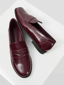 MOTF PREMIUM WOMEN PU LEATHER ROUND TOE LOAFERS SHOES VALENTINE'S DAY - Burgundy - View 11