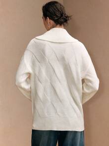Chiquease Women's Acrylic Fabric Loose Fit Diamond Pattern Collar With Metal Button Design Casual Cardigan White Cardigan  Winter Clothes For Women New Year - White - View 8