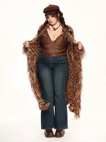 ROMWE Plus Size Women Vintage Hippie Style Fringed Long Cardigan - Multicolor - View 2