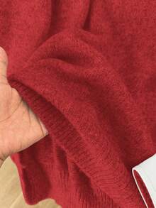 GlowEve CURVE Plus Size Women Shirt Collar Patchwork Casual Versatile Commuter Sweater, Autumn/Winter - Red - View 5