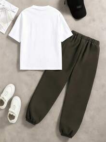 Coolqubz 2pcs/Set Boys' Graphic Round Neck T-Shirt And Casual Sports Pants, Summer Boys Sweatpants Graphic And Shirt Boy Casual Sets - Multicolor - View 3