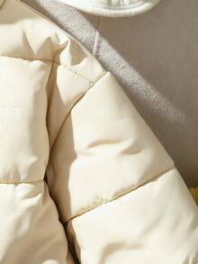 SHEIN Tween Girls' Casual All-Match Versatile Commuting Stand Collar Loose Drop Shoulder Letter Print Jacket, Warm For Autumn/Winter - Apricot - View 7