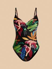 Travachic Maillot de bain une pièce sexy imprimé plante tropicale pour femmes, tenue de plage, tenues de plage pour femmes, Nouvel An, Noël, été, bikinis de plage d'été pour femmes, tenue d'été pour femmes, maillots de bain modestes, vacances, fleur, graphique, fête, plage, élégant, luxe, chic, tenues de vacances