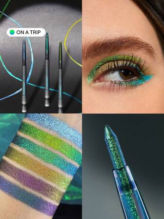 Chroma Zone Multichrome Gel Liner-On A Trip 3 Colors Shiny Ultra Pigmented High Shine Finish Eyeliner Gel Waterproof And Sweat-Proof No Smudge Green Multi-Use Smooth Liner Eyeliner Brand Beauty Makeup Face Paint Cosmetic For Women Girls Perfect For Winter Ideal For Y2K Fancy Fashion Suitable For Birthday Christmas Gift Party Ready Best Color