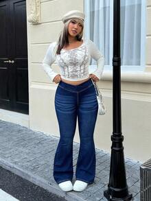 Jeanoix Quần jeans ống loe dáng ôm, giặt thường ngày cỡ lớn - Rửa tối - Xem 6