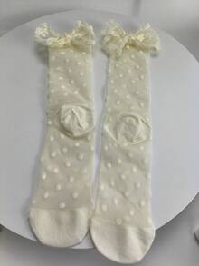 ROMWE Kawaii Kaus Kaki Wanita Setengah Betis dengan Hiasan Pita dan Detail Berkilau - A1 putih pudar - View 7