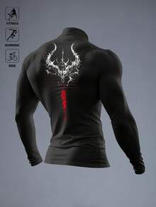 Gym Rark Áo thun thể thao dài tay cổ cao in họa tiết tối giản dành cho nam, áo bó sát. - màu đen - Xem 2