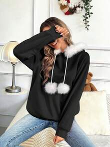 SHEIN LUNE 女士长袖毛绒拼布休闲连帽运动衫