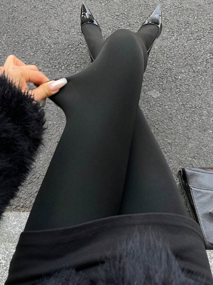 DAZY 女士纯色高腰弹力紧身打底裤 Y2k - 黑色 - 查看 1