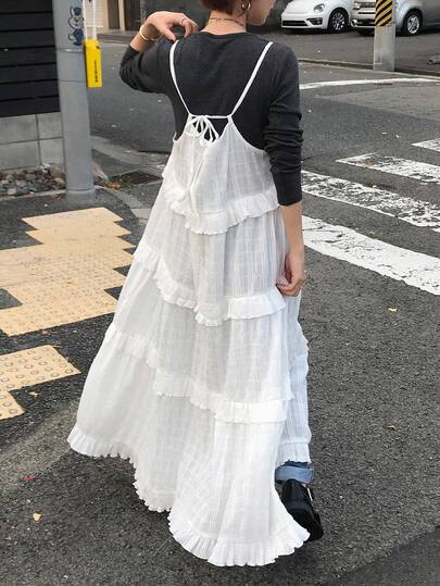FRIFUL Vestido casual de mujer de unicolor con volantes en los tirantes, vestido para invitada de boda