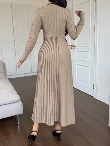 DAZY Women's Elegant Color Block A-Line Sweater Dress, Autumn/Winter - Brown - View 2