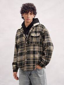 Open Phase 男士时尚休闲格子针织加厚抓绒外套，秋冬INS风，日常搭配，男友/老公礼物 - 黑色 - 查看 7