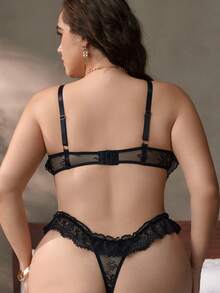 Ropa interior sexy de una pieza con encaje para tallas grandes - Negro - Ver 2