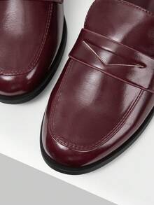 MOTF PREMIUM WOMEN PU LEATHER ROUND TOE LOAFERS SHOES VALENTINE'S DAY - Burgundy - View 6