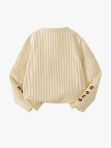 Elladie kids 2pcs/Set Young Girls Pink Textured Long Sleeve T-Shirt And Textured Button Skirt Girls Ribbed Set Girl Knit Set Skirt Two Piece Set Kids - Apricot - View 3