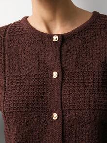 Maija Cárdigan de manga larga de cuello redondo de una hilera de botones, versátil para fiesta y trabajo, de moda para mujer - Marrón - Ver 7