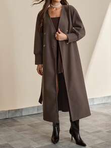 CLARA VERO Women's Long Coat With Draped Collar And With Shawl, Elegant And Warm Outerwear - Chocolate Brown - View 7