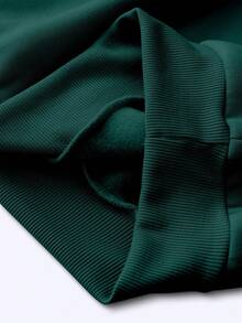 Manfinity Homme 男士字母印花圆领休闲百搭通勤长袖卫衣，秋冬款 - 墨綠色 - 查看 6