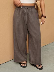 Elaquor Quần ống rộng màu nâu dáng suông, có túi, dành cho nữ, cỡ lớn, cạp chun, có dây rút, kiểu dáng thường ngày, đa năng. Quần cạp chun, dáng rộng, thích hợp cho mùa xuân. - màu nâu - Xem 6