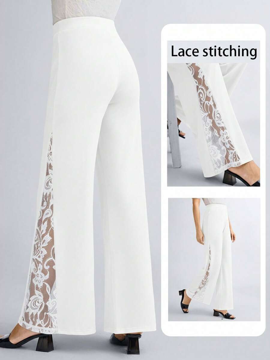 Miaspire 女士优雅撞色蕾丝侧边休闲长裤，春夏款