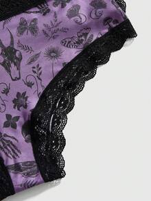 ROMWE 3pcs Women Gothic Floral, Insect, Sun & Moon Print Triangle Panty Set - Multicolor - View 4