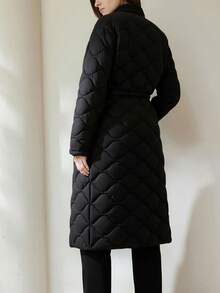 CLARA VERO Solid Color Front Button Warm Winter Long Sleeve Long Coat - Black - View 2