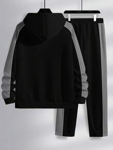 Manfinity Homme Men's Drawstring Hooded Zip Front Long Sleeve Sweatshirt And Sweatpants Casual Commuter Suit, Autumn/Winter - Multicolor - View 2