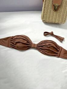 Swim Vcay Costum de baie sexy pentru femei, cu imprimeu de frânghie, culoare solidă, tip bandeau, primăvară/vară