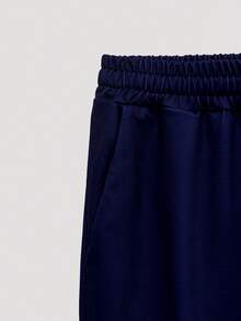 Open Phase 2pcs Men's Striped Letter Print Round Neck Sportswear Set, Graphic Pullover Sweatshirt And Pants Suit, Suitable For Outdoor And Sports, Fall Clothes - Navy Blue - View 8