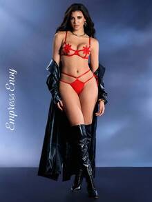 SpicyHot Women's Sexy Decor Cut-Out Lingerie Set - Red - View 2