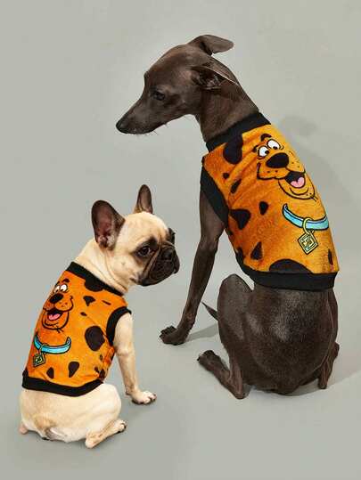 SCOOBY-DOO X SHEIN 1 Piece Of Cartoon Pattern Printed Pet Plush Vest, Cat Clothes, Dog Clothes, Size XXS-XXXXL, Extra Small, Extra Large, Dog.,Gift Ideas