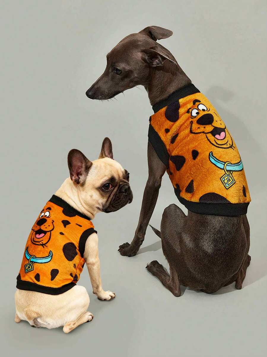 SCOOBY-DOO X SHEIN 1 Piece Of Cartoon Pattern Printed Pet Plush Vest, Cat Clothes, Dog Clothes, Size XXS-XXXXL, Extra Small, Extra Large, Dog.,Gift Ideas - 彩色 - 查看 1