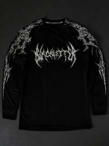 RISE LYT Men's Gothic Print Crew Neck Long Sleeve Athletic T-Shirt Compression Shirt Men - Black - View 4