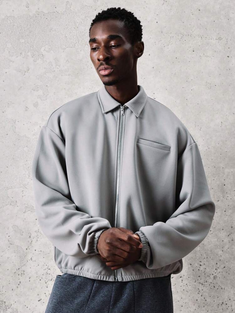 Boxy Zip Front Jacket With Elastic Waistband