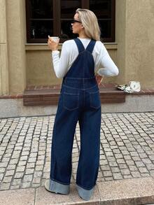 MaterniWear 孕妇休闲百搭牛仔背带连体裤，春夏情人节嘉年华服装，通勤度假毕业季时尚Y2K可爱街头风派对婚礼优雅商务休闲女式牛仔连体裤，带口袋设计宽松版型，适合日常穿着 - 藍色 - 查看 2