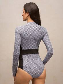 Activina 女士几何印花拉链长袖连体裤 - 黑色 - 查看 2