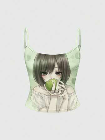 Anime Schmetterling Klee Vintage Y2K Girly Preppy Ästhetik Apfel Muster weiße Träger Top für Frauen