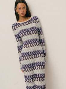 Nöista Đầm len ôm dáng dành cho nữ, cổ tròn, tay dài, với họa tiết dệt hình học độc đáo. Thanh lịch và ấm áp, hoàn hảo cho trang phục nghỉ xuân và phong cách thời trang theo mùa. - Màu tím - Xem 11