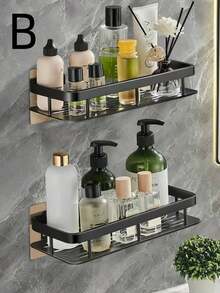 穿孔壁挂式置物篮套装，1/2 件装转角收纳架，适用于浴室和厨房收纳，悬挂式淋浴置物架，可放置洗漱用品 - 黑色 - 查看 11