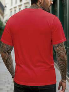 Manfinity Dauomo 【节日图案T恤】男士T恤 - “你好，2026新年”，透气夏季休闲上衣，可机洗，面料柔软，街头风设计，常规版型短袖圆领，适合年轻人，日常穿着 | 节日图案T恤 | 舒适版型，男士T恤，男装 - 紅色 - 查看 2