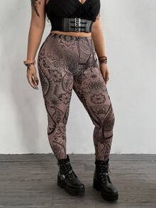 Whyspr Quần legging ôm vừa vặn in kỹ thuật số cỡ lớn cho nữ - màu đen - Xem 3