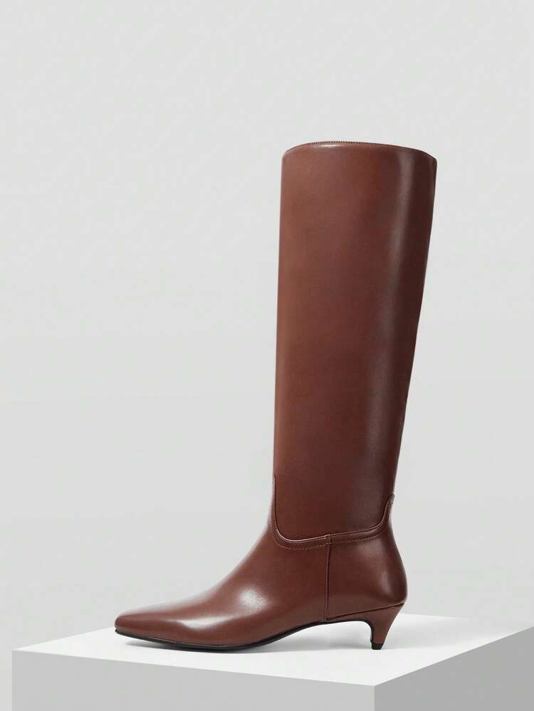 WOMEN PU LEATHER SQUARE TOE KNEE-HIGH BOOTS FOR CHRISTMAS