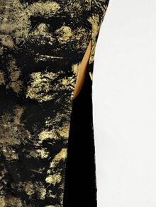 Mistrie Stand-Up Collar Sleeveless Hollow-Out Side Slit Sexy Elastic Slim New Chinese Style Gold Glittering Christmas Party Ladies Long Dress - Black Gold - View 6