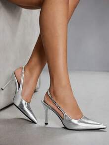 CUCCOO SZL 女士尖头银色高跟鞋，时尚百搭，适合日常穿着 - 銀色 - 查看 4
