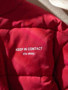 SHEIN 少女休闲百搭通勤宽松立领字母印花羽绒服，秋冬季保暖 - 酒紅色 - 查看 4