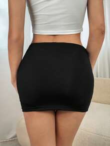 SHEIN Tall Women's Black Sexy Casual Mini Bodycon Skirt (With Leggings), Versatile For Daily Wear, Party And Date - Black - View 2