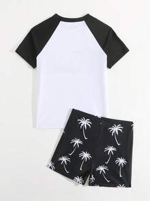 SHEIN Teenager Jungen Zweiteiler Badeanzug Set, Teenager Jungen bedruckter Badeanzug für Strand und Surfen - Schwarz und Weiss - Übersicht 4