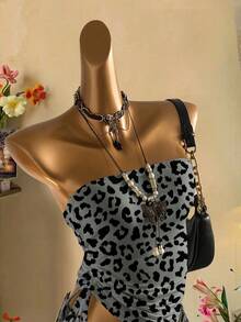 Attitoon Áo crop top buộc dây rút phía trước cho nữ - Xám - Xem 4